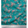 thumbnail image 1 of Soimoi Crepe Silk Fabric Floral & Blue Tit Bird Print Sewing Fabric Yard 42 Inch Wide, 1 of 1