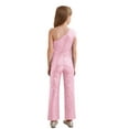 thumbnail image 2 of LiiYii Kids Girls Sparkly Full Sequin Long Pants Jumpsuit Sleeveless One Shoulder Romper Dance Party Pink 8, 2 of 7