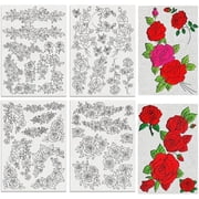 4 Sheets Roses Sewing Embroidery Stabilizers 42pcs Flowers Embroidery Paper with Pre-Printed Water Soluble Stabilizer for Embroidery Hand Sewing Lover Beginners diy