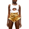 thumbnail image 1 of Opperiaya Women?s Shiny Metallic Shorts High Waist Ruffle Trim Short Pants, 1 of 10