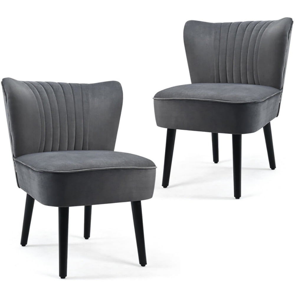 Finihen Upholstered Modern Armless Club Chairs, Set of 2 Upholstered Modern Leisure Club Chairs with Solid Wood Legs, Leisure Chairs Slipper Chairs for Living Room Bedroom, Gray
