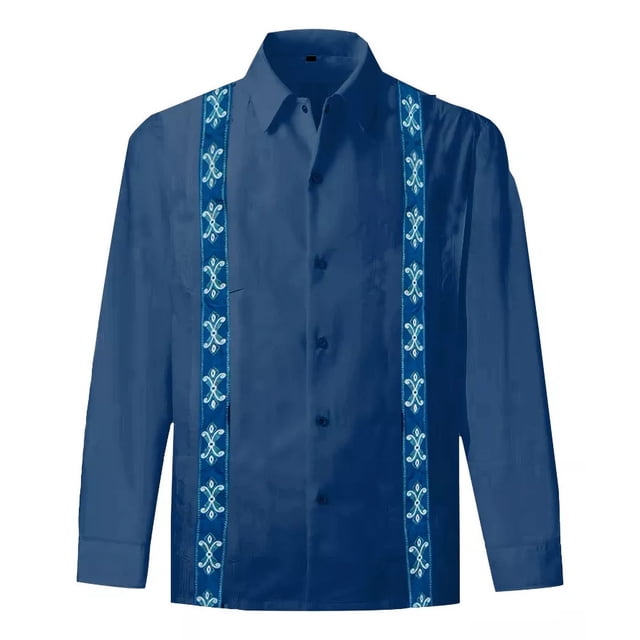 Camisa Guayabera Bordada De Manga Larga Para Hombre Elegante