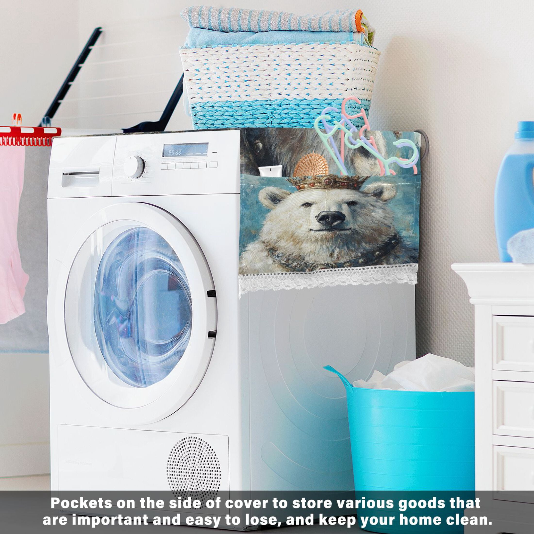 WOBOGO White Bear King Washing Machine Cloth Dryer Refrigerator Top Cover Protective Non-Slip Mat For Kitchen Laundry