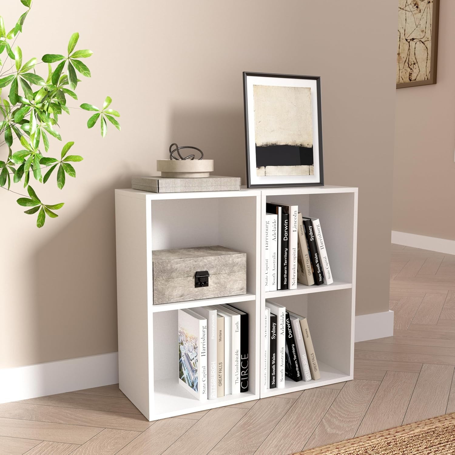 2 Cube Bookcase, 3 Tier Open Shelf Storage Cabinet, Stackable Wooden Multipurpose Display Cabinet Organizer Shelf for Living Room, Bedroom, Hallway, Home Office, Classroom, 11.81*9.25*21.1 in