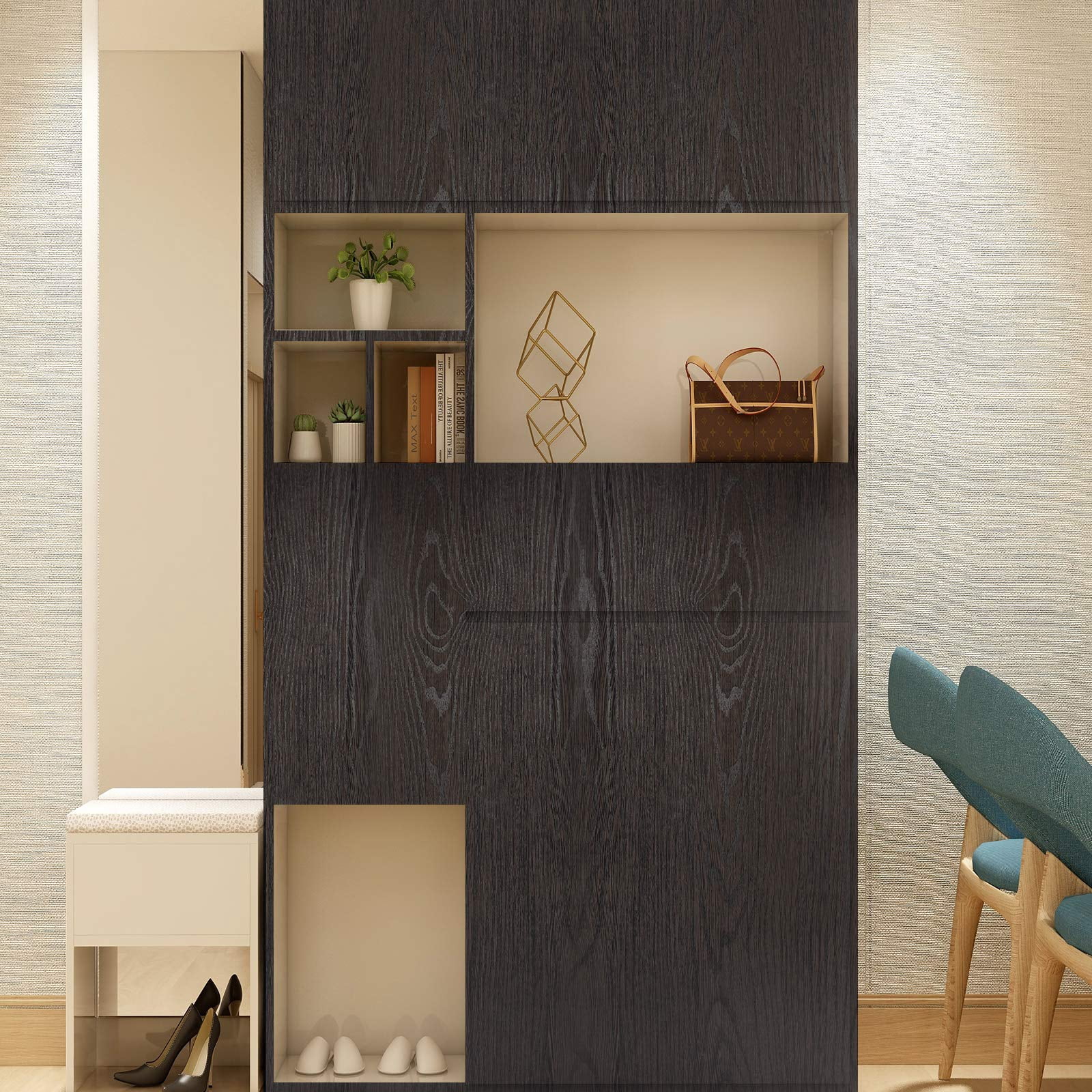 Brown Black Wood Contact Paper 24 X 196 In  Self-adhesive Wallpaper Peel And Stick Removable Decorative Wall Covering Vinyl Film For Shelf Liner Furniture Kitchen Cabinet Countertop Drawer
