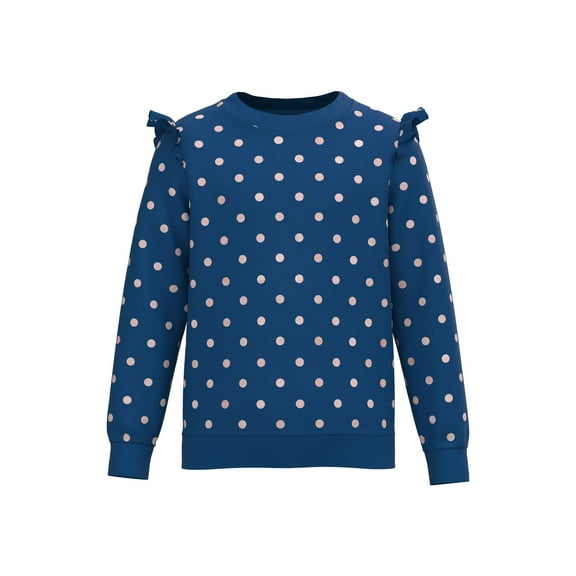 Cotonly Girls Polka Dot Ruffle Sweatshirt - Classic Blue, Fleece Winter Wear with Glitter Polka Dots, 100% Organic Cotton, Sizes 2T-12 Years