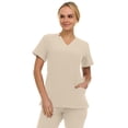 thumbnail image 4 of Saint Scrubs Women’s Premium 9-Pocket Scrub Set – Modern Fit Soft V-Neck Top & Tapered Straight-Leg Medical Scrub Pants, Khaki, 2X, 4 of 4