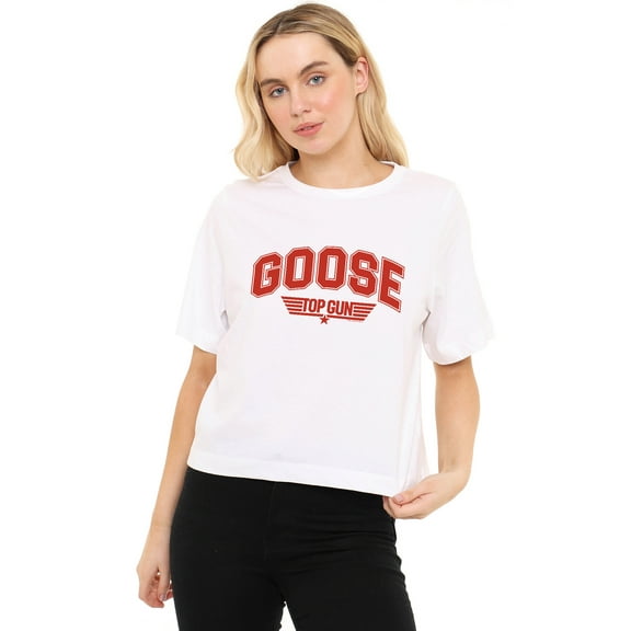 Top Gun Goose Varsity Women's Boxy Cropped T-Shirt Casual Graphic Tee