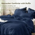 thumbnail image 4 of Navy Blue Comforter Full Size, 3 Pieces Seersucker Lightweight Full Size Bedding, All Season Fluffy Microfiber Bedding Comforter Set with 1 Ruffle Comforter and 2 Ruffle Pillowshams, 4 of 9