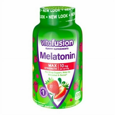 Vitafusion Melatonin Max Strength Gummies, 10 mg, Strawberry, 100 Gummies (Pack of 2)