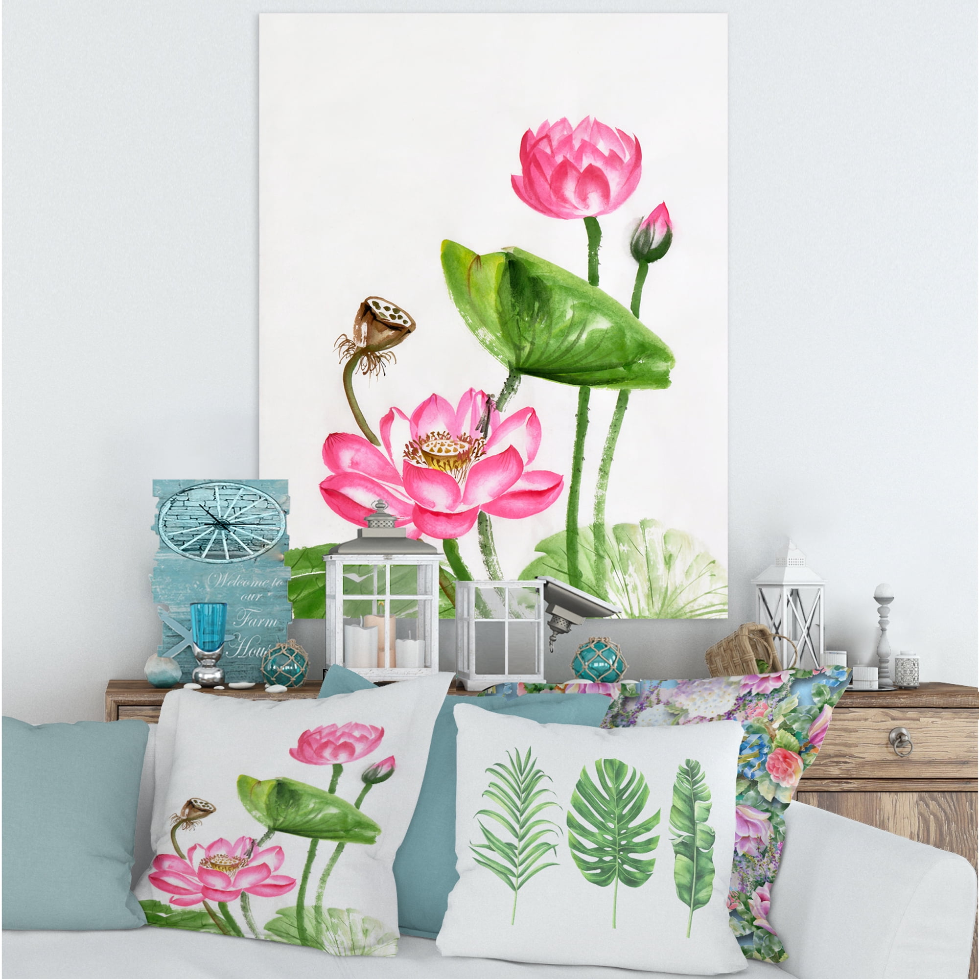 Designart ' Ancient Pink Lotuses In The Pond III ' Traditional Canvas Wall Art Print