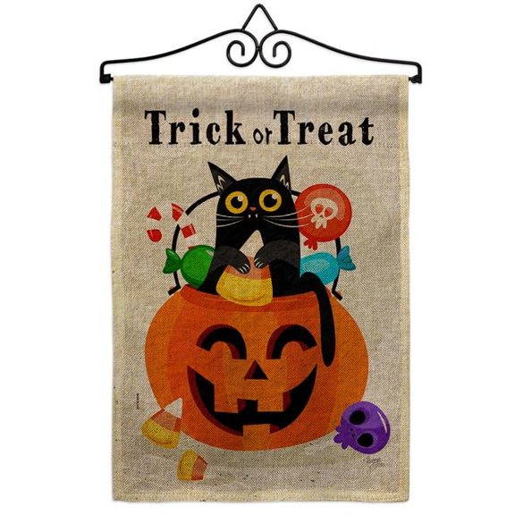 Breeze Decor GS120267-DB-02 Silly Halloween Kitty Falltime 13 x 18.5. in. Double-Sided Decorative Horizontal House Garden Flag Set for Decoration Banner Yard Gift