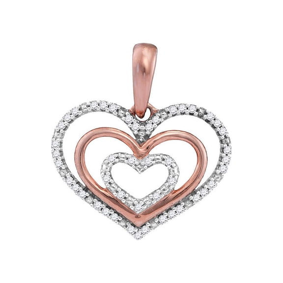 Diamond Princess 10kt Rose Gold Womens Round Diamond Triple Nested Heart Pendant 1/10 Cttw