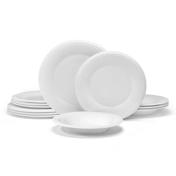 Fitz and Floyd Nevaeh White Classic Bead 12-Piece Bone China Tableware Set (Service for 4)