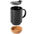 thumbnail image 3 of Gibson Home Modani Juego de 2 tazas de cerámica grandes de 16 onzas con parte inferior y tapa de corcho extraíble, color negro, 3 of 5