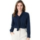 thumbnail image 1 of Blusa Elegante De Oficina De Trabajo Para Mujer, Camisa Plisada Con Cuello De Lazo Y Manga Larga Azul marino S, 1 of 6