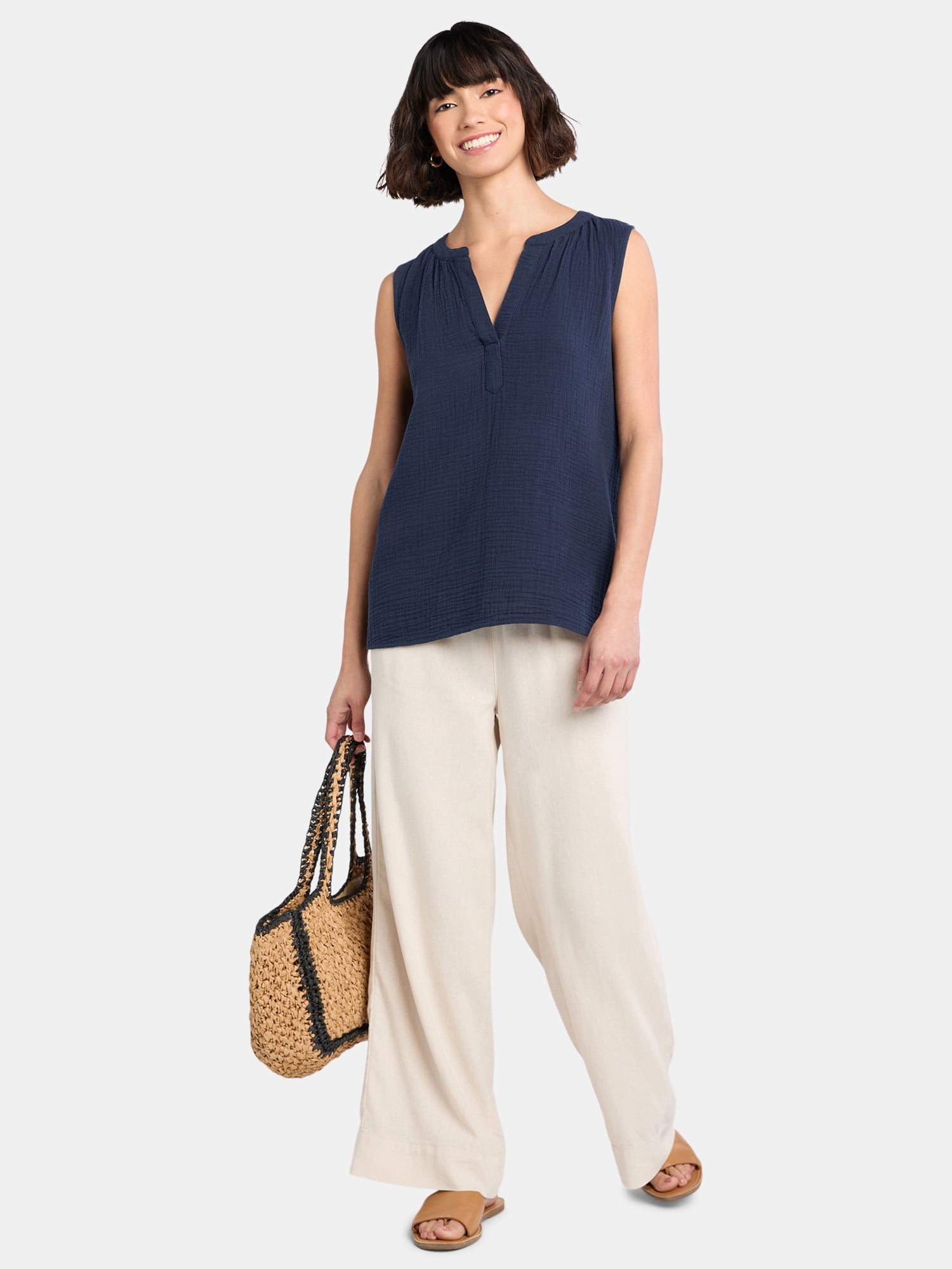 Time and Tru Women's Double Cloth Cotton Tank Top, Sizes XS-XXXL