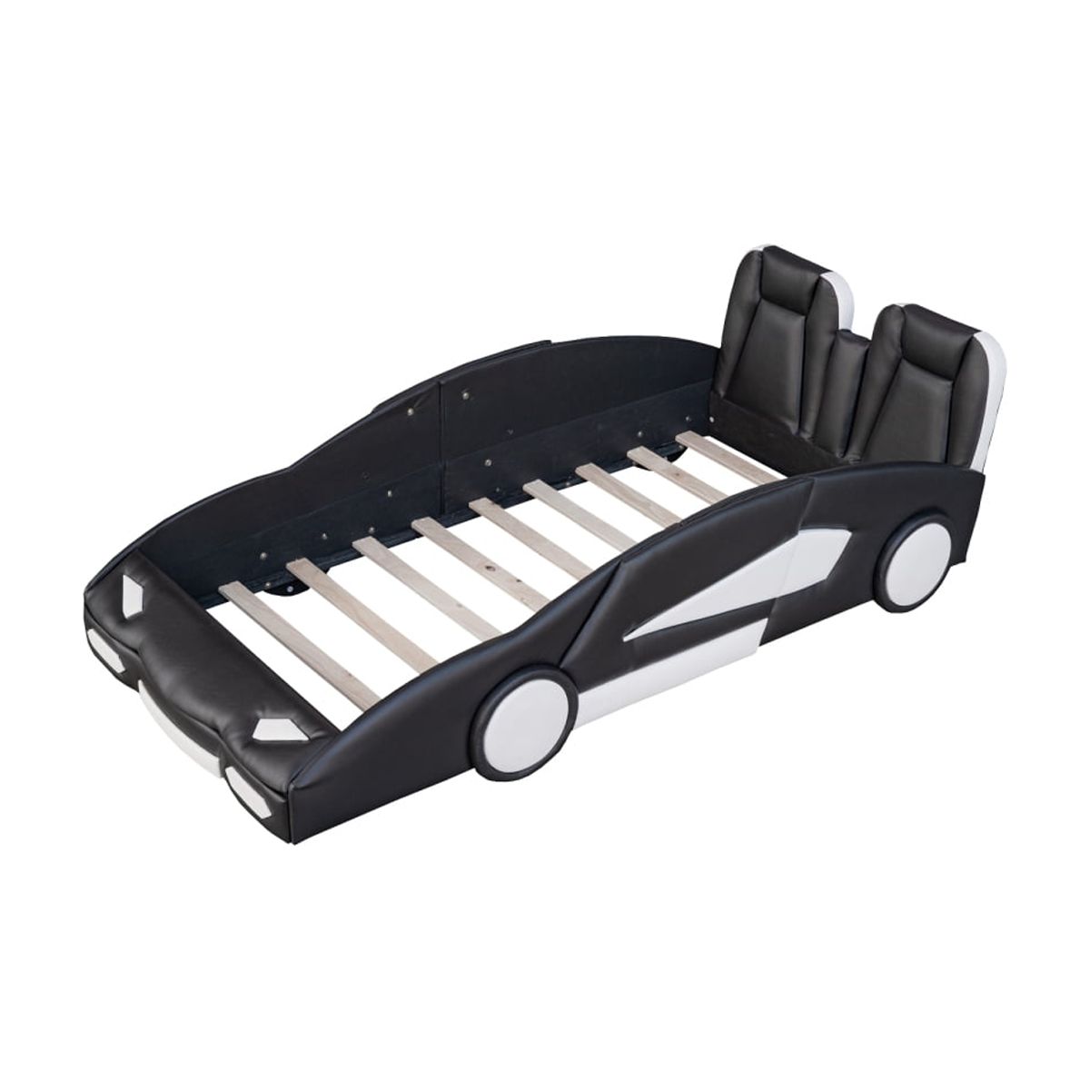 Luckynote Twin Race Car Bed, Wood Platform with Wheels, Car-Shaped Themed Design for Bedroom, Black