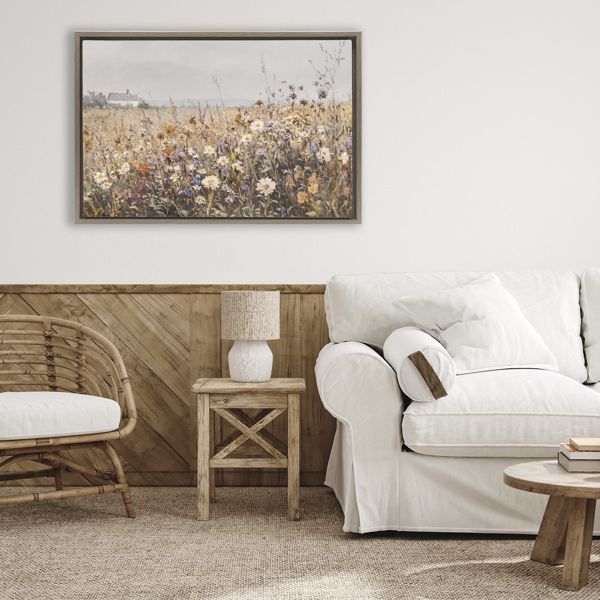 Stupell Industries Quaint Cottage Meadow Brown Framed Floater Canvas Wall Art, design by Jacky Ngan
