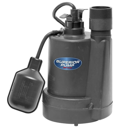 Superior Pump 92250 1/4 HP Utility Multi Use Water Sump Pump, Black, 6&rdquo; x 5.25&rdquo; x 9.5&rdquo;
