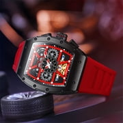 GUANQIN Men Automatic Wrist Watch Skeleton Tourbillon Tonneau Design Waterproof Adjustable Silicone Strap Business Luminous Sapphire Crystal Multifunction Clock