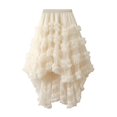 thumbnail image 1 of Gibobby faldas para mujer con cintura elástica de hada de una línea para mujer, faldas de cintura alta, vestido de malla, falda de irregular de color sólido(Beige, Talla única), 1 of 4