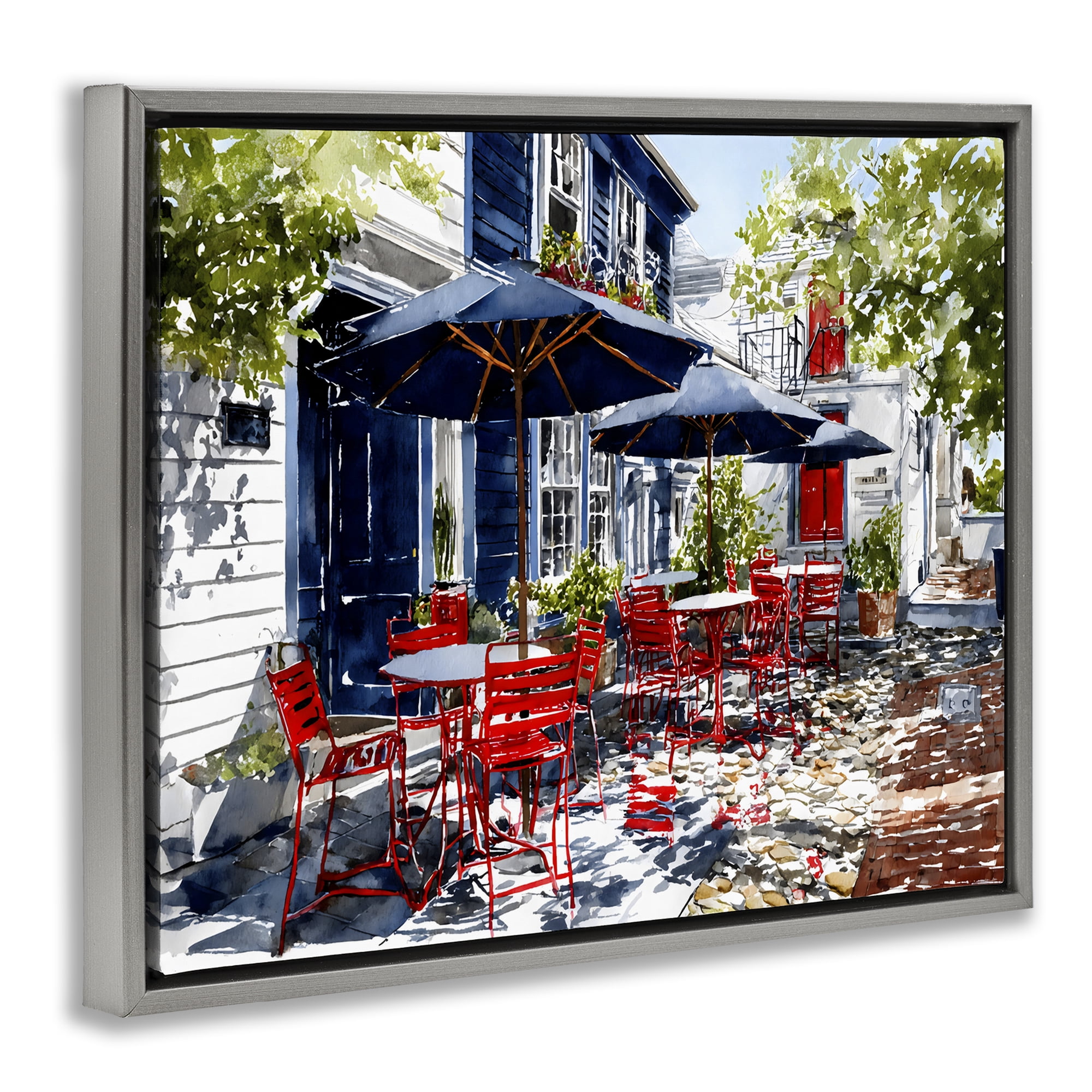 Stupell Industries Cafe Classic Red Chairs Gray Framed Floater Canvas Wall Art, design by Franklyn Gregory