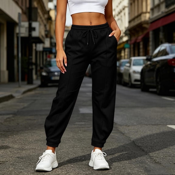 WIZUTIZ Women's Tapered Joggers Lightweight Polyester Drawstring Casual Everyday Lounge Pants Soft Bottoms