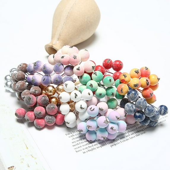 SPRING PARK 1Bouquet Artificial Frosted Holly Berries Fake Mini Christmas Fruit Berry Flower Decor