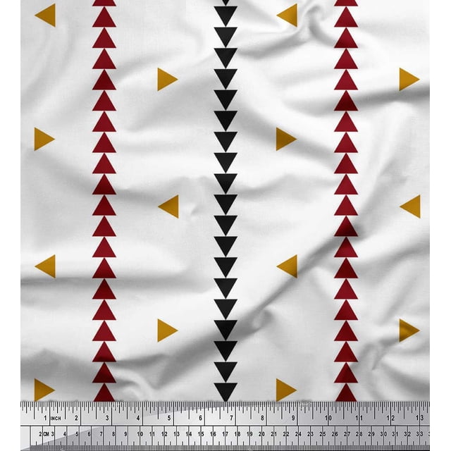 Soimoi Gold Georgette Viscose Fabric Geometric Triangle & Jamdani Decor Fabric Printed Yard 42 Inch Wide