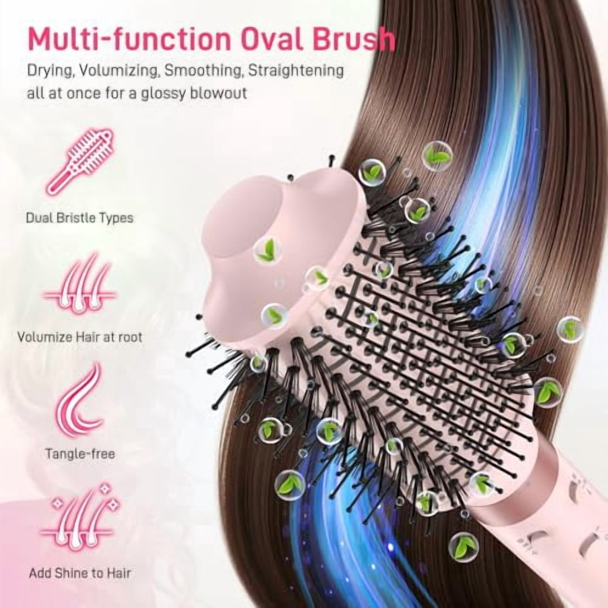 5 in 1 Hair Dryer Brush with Fast Drying Blow Dryer, Dual Voltage Hot Air Styler Wrap, Styling, Straightening & Volumizing with Travel Bag - Pink