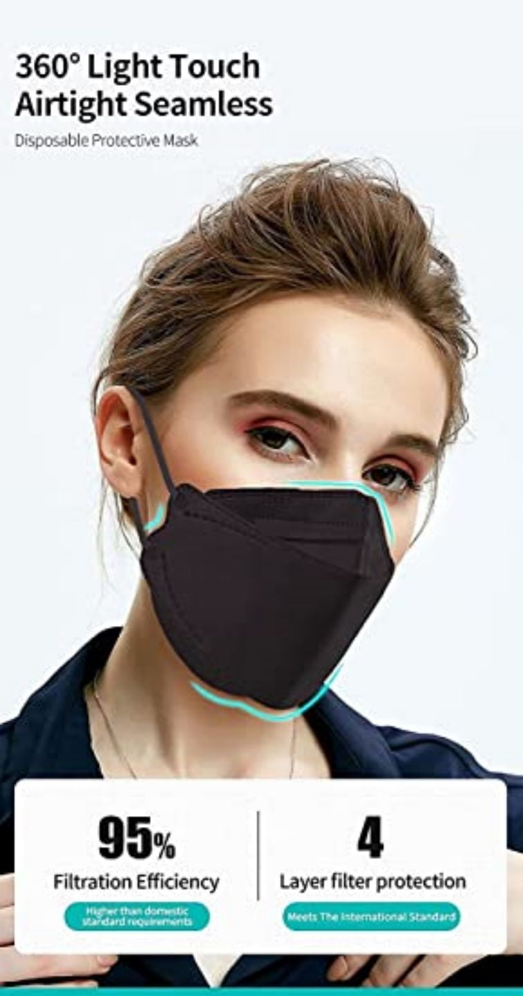 Korea Black Disposable K.F94 Face Masks 4-Layer Filters Breathable Comfortable Protection, Protective Nose Mouth Covering Dust Mask Made in Korea , for Male Female 100 Pack
