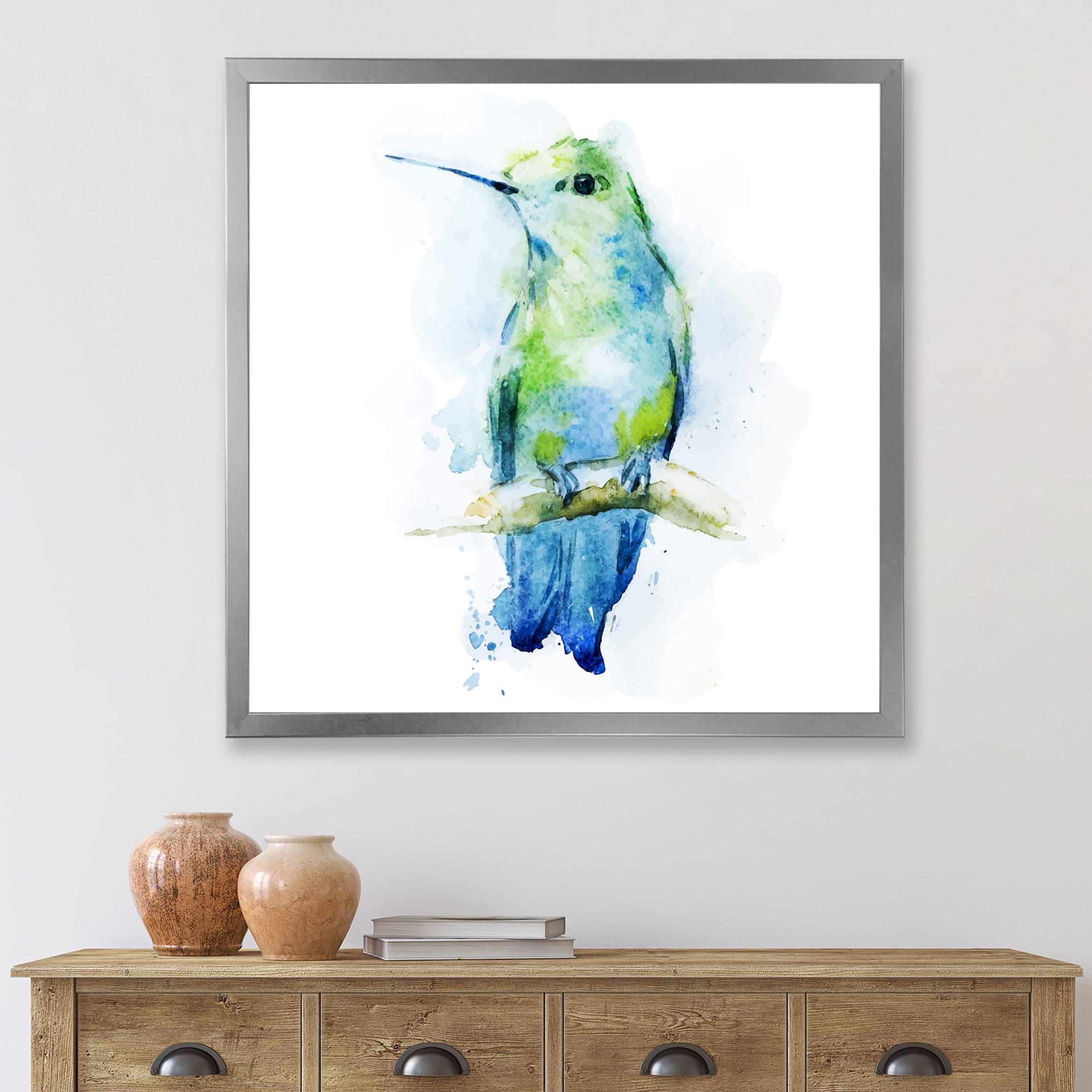 Designart 'Colibri Bird On Branch' Traditional Framed Art Print