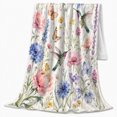 thumbnail image 2 of Ivory Wildflower Meadow With Pink, Delicate Meadow Watercolor Style for Wildflower And Bird Enthusiasts, Baby Shower Gift with Cozy Flannel Blanket, Home Decor for Bedroom And Nursery And Sunroom, 2 of 9