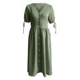 thumbnail image 2 of B91xZ Femmes Été Manches Courtes Robe Manches Courtes V Cou Casual Pull Robe Bodycon Midi Robe, Vert XL, 2 of 4