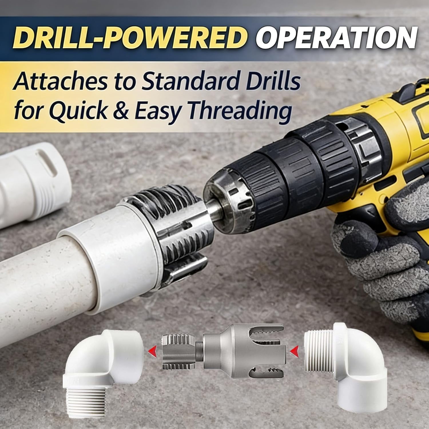 PVC Pipe Threader, Internal & External Pipe Threading Tool, 1/2'' 3/4'' 1'' Dies Electric Drill Compatible PPR MPP Plastic Pipes, Leak-Proof Plumbing, Irrigation & Home Repair (1/2"+3/4"+1")