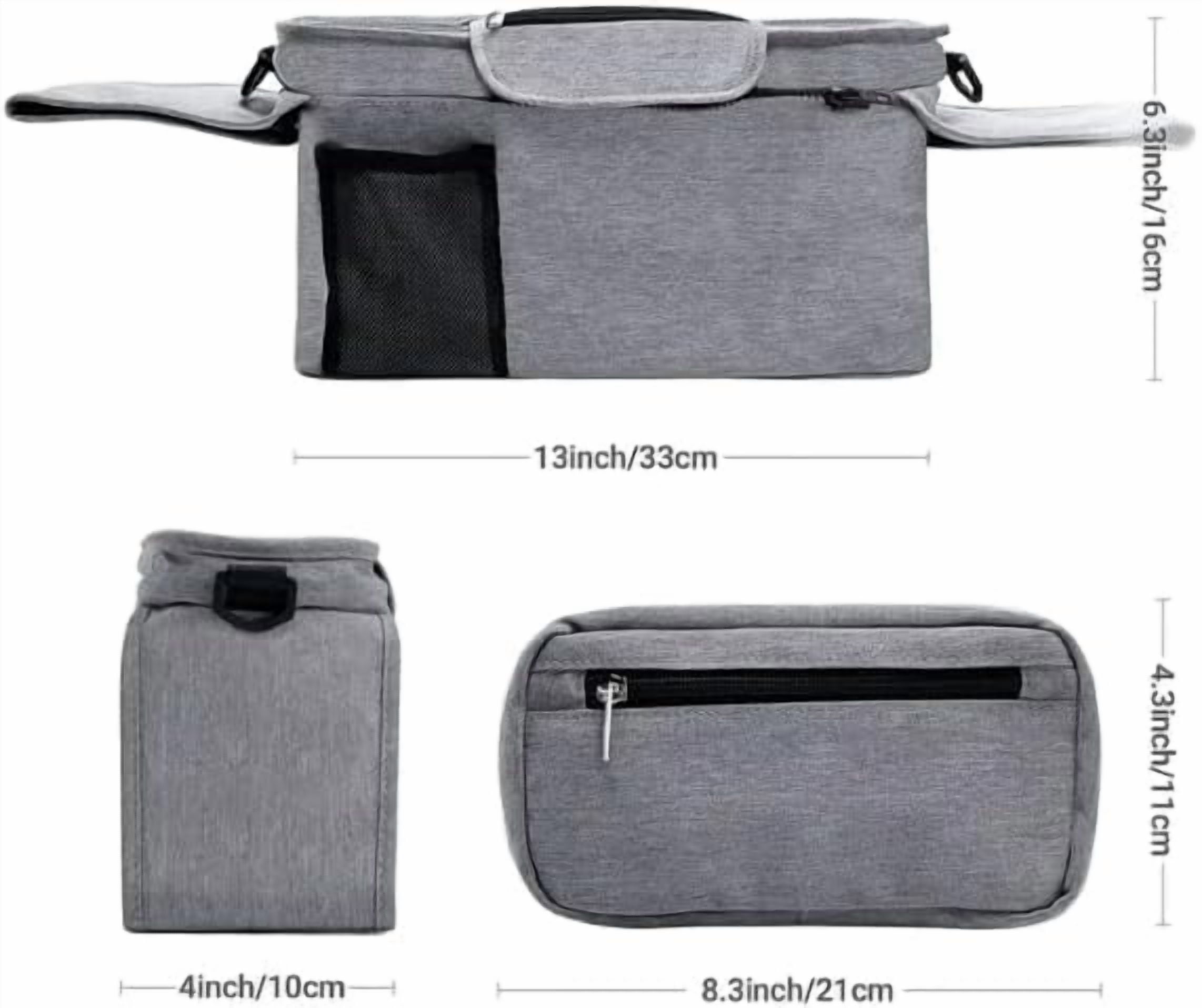 Universal Stroller Organizer with Insulated Cup Holder, Detachable Phone Bag, Shoulder Strap – Fits All Stroller Types, Keeps Drinks Hot/Cold