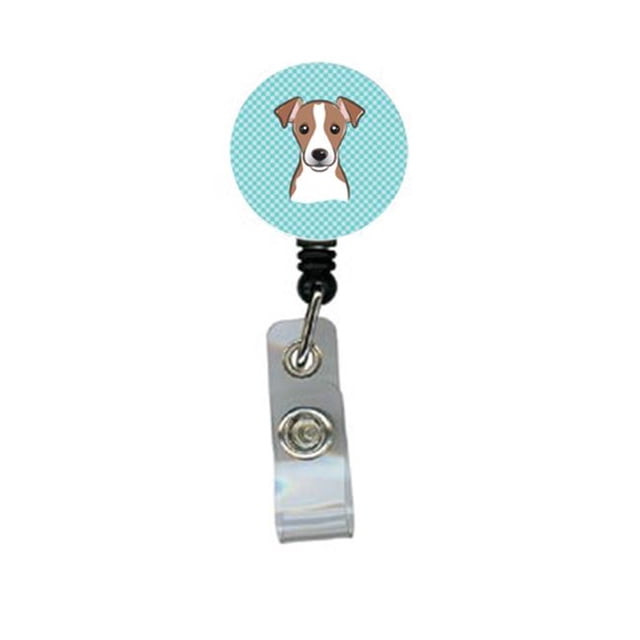 Damier Bleu Jack Russell Terrier Enrouleur de Badge Rétractable
