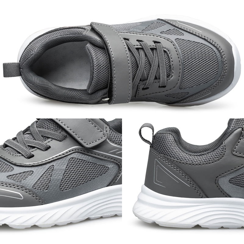 YHOON Boys Girls School Sports Shoe Lightweight Running Tennis Sneakers Walking Kids Shoes Grey Toddler Size 10