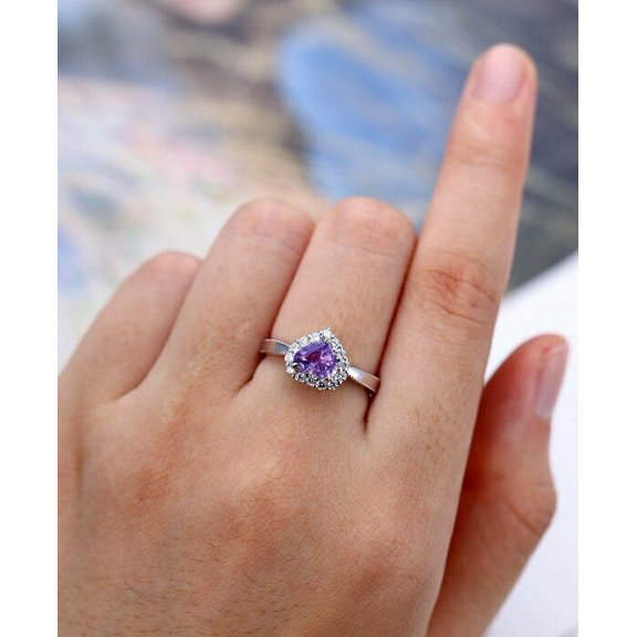 HeartsAndYou 2ct Natural Purple Amethyst Engagement Ring 14k SOLID White Gold Heart Shape