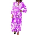 thumbnail image 3 of Women'S Elegant Stand Collar Trumpet Sleeve Printed Fashion Layered Three-Quarter Sleeve Maxi Dress Violet 4XL, 3 of 7