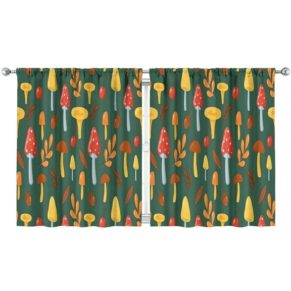 Mushroom Curtains-Blackout Curtains Bedroom Decor Living Room Darkening Grommet Window Drapes 2 Panels Set 53x63 inch