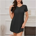thumbnail image 2 of Fartey Women's Nightgowns Loose Casual Short Sleeve Mini Nightdress Soft Comfy Solid Color V Neck Nightshi Lightweight Daily Loungewear Black XL, 2 of 6