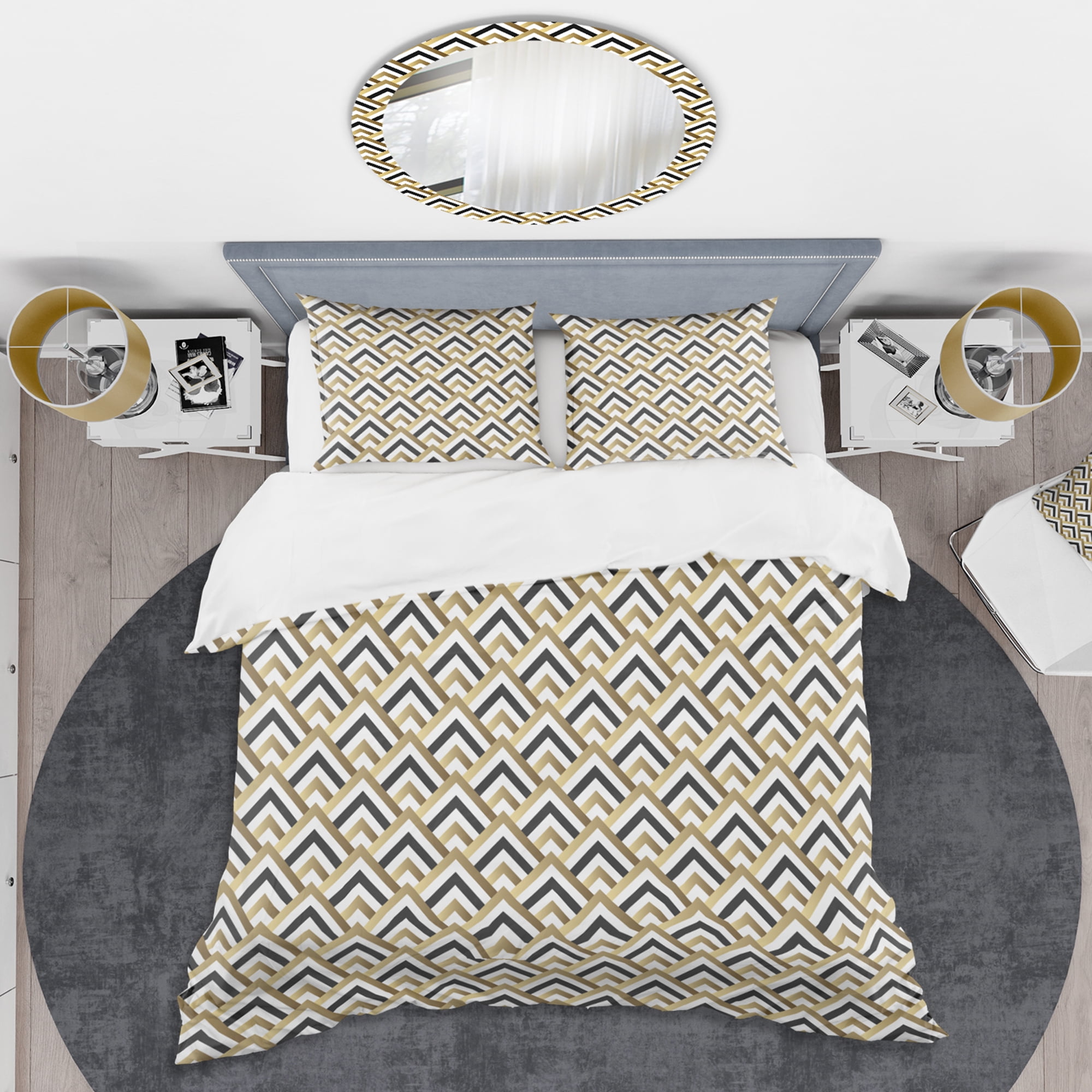 Designart 'Gold black and white triangle' Mid-Century Modern Duvet Cover Set