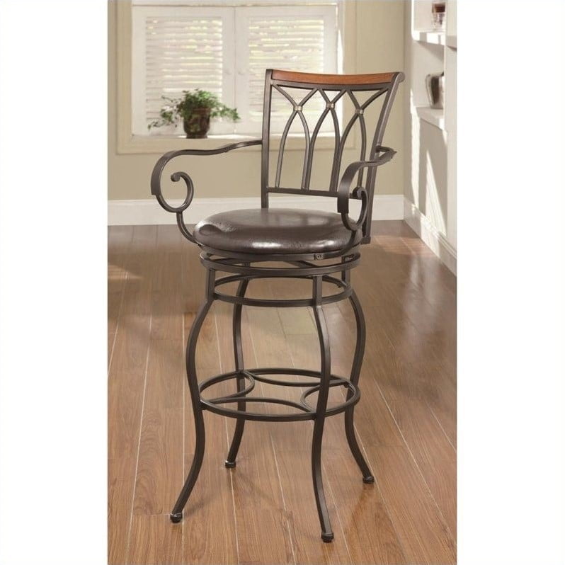 Coaster 29 Decorative Metal Bar Stool With Wood Trim In Espresso