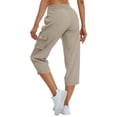 thumbnail image 4 of Mohiass Pantalons Cargo Capri pour Femmes Randonnée Légers Séchage Rapide Été Extérieur Décontracté avec Poches Kaki G, 4 of 4