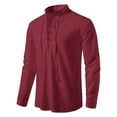 thumbnail image 4 of Mens T-shirts Mens Collar Pure Long Sleeved Shirt Youth Fashion Vintage Stand Up Collar Long Sleeved Shirt Fitting Men Tunic Short Tops Athletic Swim Top Hot Gear Men Short Sleeve Tee Red 2XL, 4 of 4