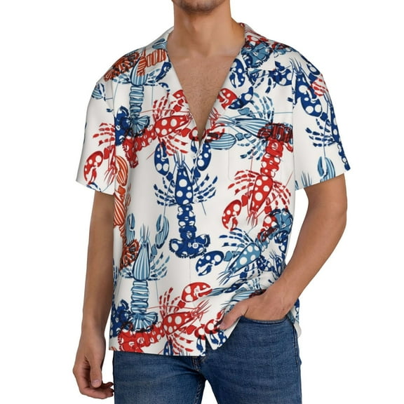 Rateoe Red Lobster Print Mens Front Pocket Hawaiian Shirts Casual Shirts Short Sleeve Button Down Beach Tropical Shirts-3X-Large