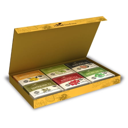 Tea Variety Pack, Herbal Tea Gift Set Box, Caffeine Free, Wellness, Mullein & Hibiscus Leaf, Organic 24 Teabags- Herbal Goodness