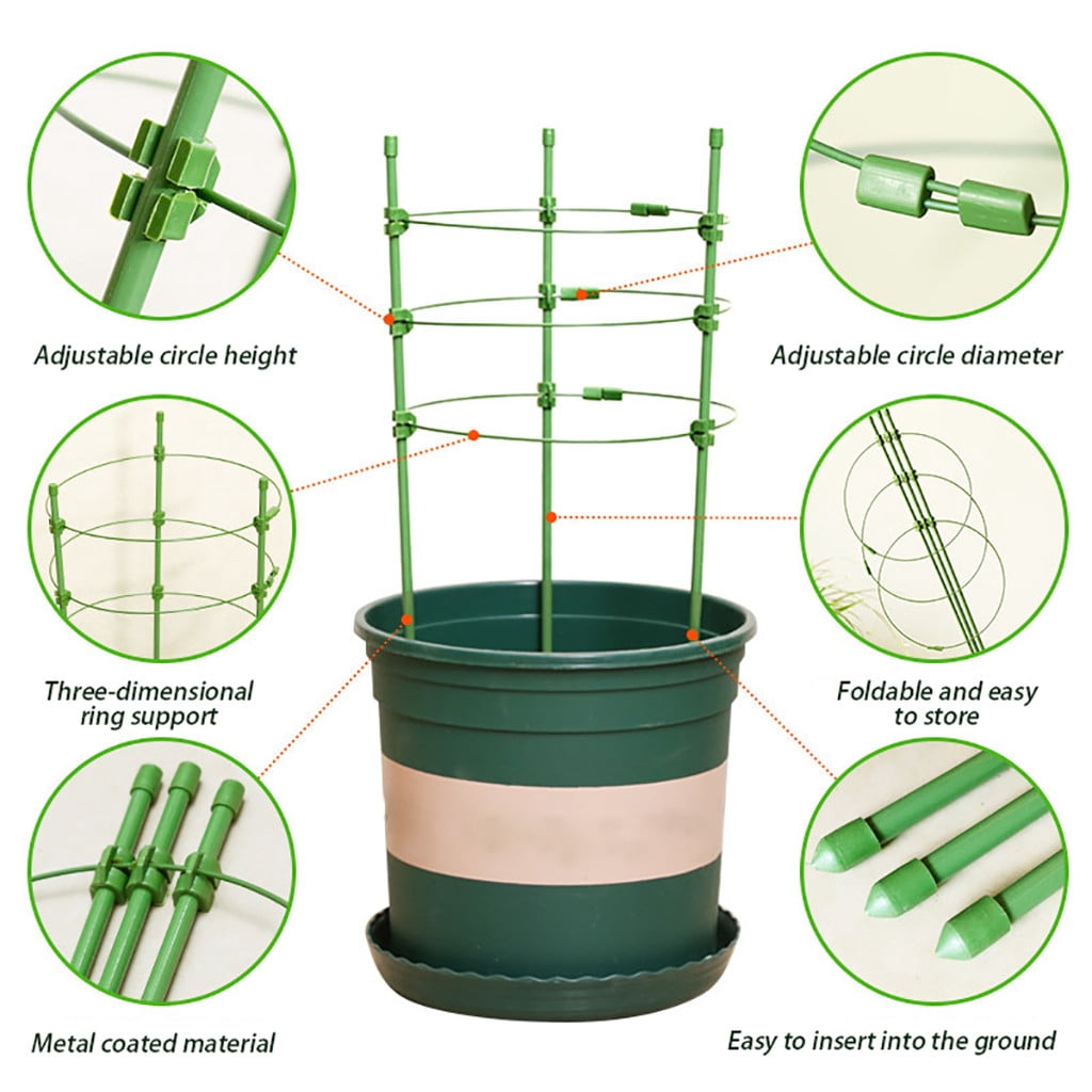 Garden Plant Support, Tomato Cage For Climbing Plants Kits, With 4pcs Garden Plant Climbing Support Rack (24 Inches), 4pcs Automatic Watering Spikes, 20pcs Plant Clips
